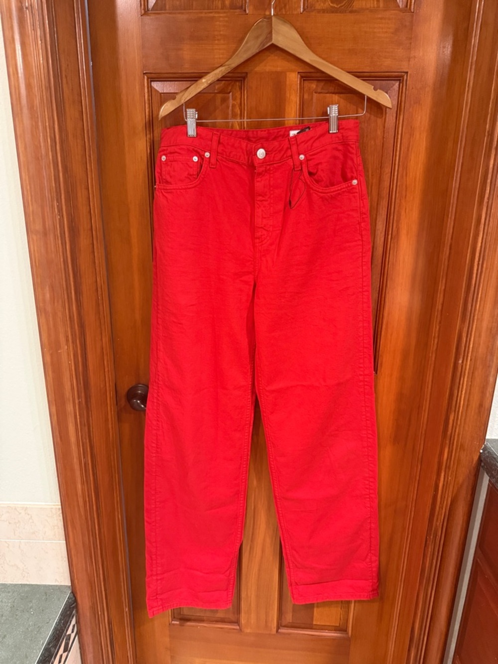 Zara Women’s  Red Straight-Leg Jeans